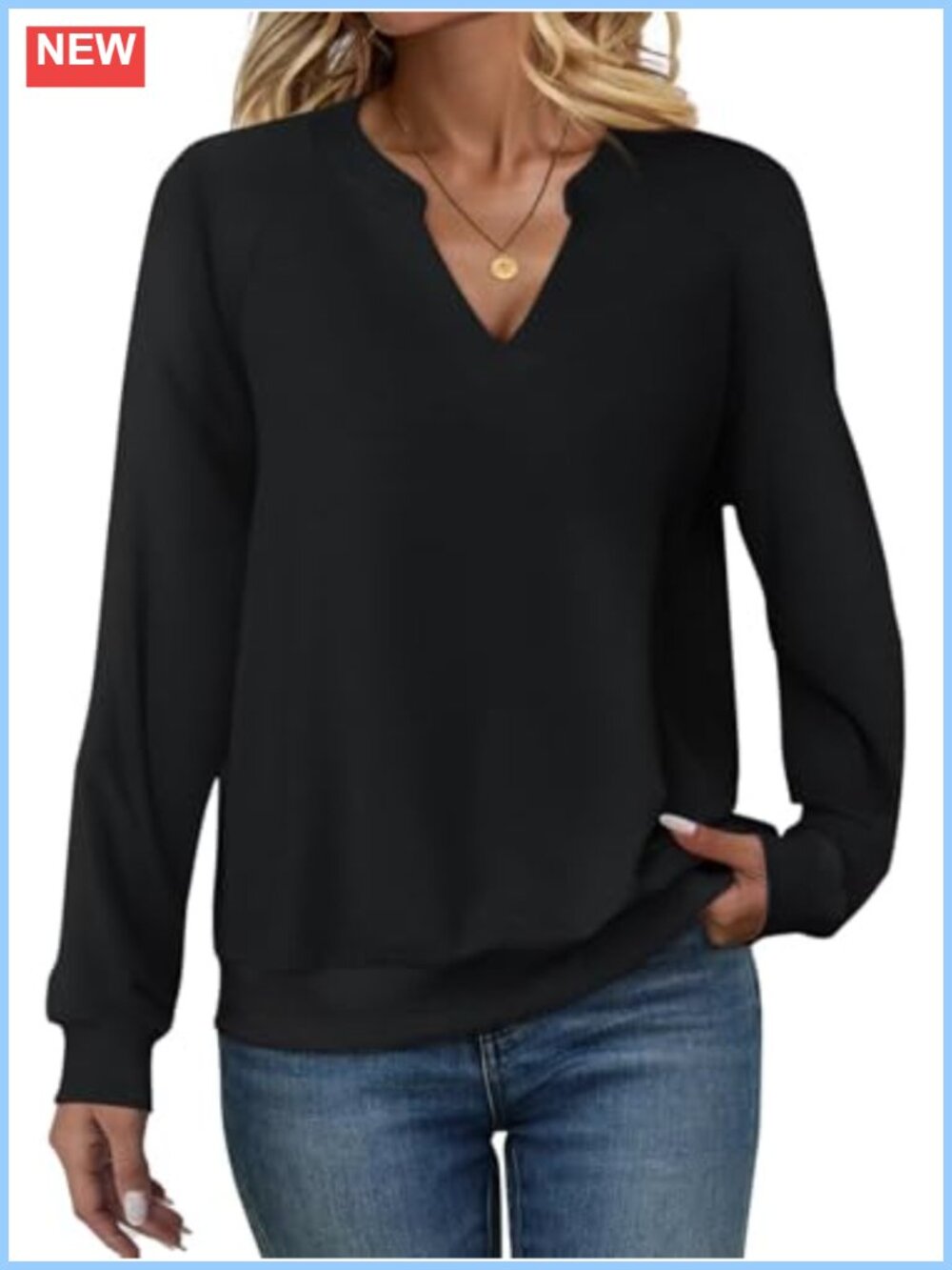 Womens V Neck Sweatshirt Casual Long Sleeve Lightweight Pullover Top